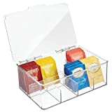 mDesign Plastic Tea Bag Divided Storage Organizer Container Box with Hinge Lid for Kitchen Cabinet, Countertop, Pantry, Hold Coffee Pods, Seasoning Packets, Condiments, 8 Sections, Clear