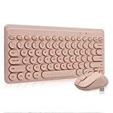 Wireless Keyboard and Mouse Combo Mini Cute Compact 2.4G USB Wireless Keyboard and Mouse Set,Round Key,Quiet Click,Small Size for Computer Laptop PC Desktop Windows Mac, Pink