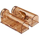 Humane Mouse Traps Catch and Release, Reusable No Kill Mouse Traps, Easy to Set and Safe for Family and Pet-2 Pack,Brown
