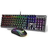 Mechanical Keyboard and Mouse, Havit Wired Gaming Keyboard Blue Switch 104 Keys Rainbow Backlit Keyboard and 7 Button Wired Mouse 4800 DPI for PC Computer Gamer (Black)