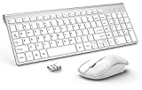 Wireless Keyboard and Mouse,J JOYACCESS USB Slim Wireless Keyboard Mouse with Numeric Keypad Compatible with iMac Mac PC Laptop Tablet Computer Windows (Silver White)