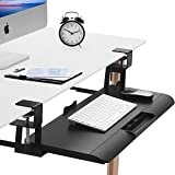Saemoza Keyboard Tray Under Desk, Adjustable Slide-Out Keyboard Tray for Computer Desk Typing and Mouse Work, C-clamp Mount System Easy Installation