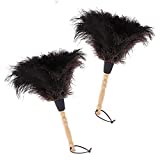Midoneat Natural Black Ostrich Feather Duster ,2 Packs ,Car Duster Interior/Exterior Cleaner,Duster for Blinds Kitchen Keyboard Office , Smart and Soft and Fluffy Duster (Black)