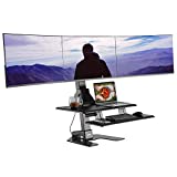 AVLT Triple 32' Monitor Electric Standing Desk Extra Large 28'x 16' Spacious Tabletop Motorized Automatic Height Adjustable Sit to Stand Table Sturdy Small Footprint Huge Keyboard Tray
