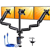 ErGear Triple Monitor Mount Stand with USB Ports, Fully Adjustable Gas Spring 3 Monitor Arm Mount for Three Screens, Fits 27-inch Flat or Curved LCD Computer Screens up to 17.6lbs, Black