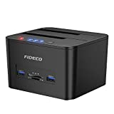 FIDECO USB 3.0 to SATA Hard Drive Docking Station, Dual-Bay External HDD Dock with Offline Clone/Duplicator Function and TF & SD Card Slots for 2.5/3.5 Inch SATA HDD SSD, Support 18TB
