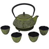 26 oz Japanese Cast Iron Pot Tea Set - Teapot with Infuser and Trivet for Loose Tea Adults, Green