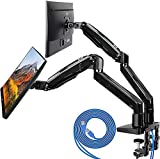 HUANUO Dual Monitor Mount Stand, Long Double Arm Gas Spring Monitor Desk Mount for 2 Screens 13 to 35 Inch Height Adjustable VESA Bracket with Clamp/Grommet Base, Each Arm Hold up to 26.4lbs