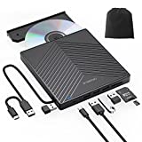 ORIGBELIE External CD DVD Drive, Ultra Slim CD Burner USB 3.0 with 4 USB Ports and 2 TF/SD Card Slots, Optical Disk Drive for Laptop Mac, PC Windows 11/10/8/7 Linux OS