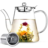 Glass Teapot, Zpose Tea Pot, Teapots, 40oz/1200ml Tea Pots with Scale Line, Tea Pot with Infuser, Borosilicate Glass Teapot for Stovetop Safe, Tea Pot for Tea, Blooming Tea, Loose Tea, Flowering Tea