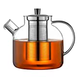 1500ml(52oz) Glass Teapot with Removable Infuser, Ehugos Stovetop Safe Large Tea Pot, Blooming and Loose Leaf Hand Crafted Kettle for Women and Adult with Stainless Infuser