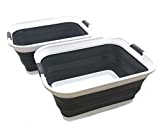SAMMART 42L(11 Gallon) Set of 2 Collapsible Plastic Laundry Basket-Foldable Pop Up Storage Container-Portable Washing Tub-Space Saving,Water Capacity 34L(9 Gallon) (2 Rectangular - Strengthen, Black)