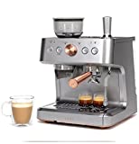 Café Bellissimo Semi Automatic Espresso Machine + Milk Frother | WiFi Connected, Smart Kitchen Essentials | Built-In Bean Grinder, 15-Bar Pump & 95-Ounce Water Reservoir | Steel Silver