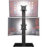 Dual Monitor Stand - Vertical Stack Screen Free-Standing Monitor Riser Fits Two 13 to 34 Inch Screen with Swivel, Tilt, Height Adjustable, Holds One (1) Screen up to 44Lbs HT05B-002