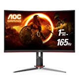 AOC C32G2 32' Curved Frameless Gaming Monitor FHD, 1500R Curved VA, 1ms, 165Hz, FreeSync, Height adjustable, 3-Year Zero Dead Pixel Policy, Black
