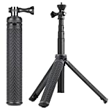 SOONSUN 3-in-1 Aluminum Telescoping Selfie Stick Waterproof Monopod Pole Handheld Grip with Tripod Stand for GoPro Hero 10 9 8 7 6 5 4 3 2, Fusion, Max, Session, AKASO, SJCAM, DJI OSMO Action Cameras