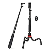 HSU Bluetooth Selfie Stick, Waterproof Hand Grip with Wireless Remote and Tripod Stand for GoPro Hero 10/9/8/7/6/5/4, Selfie Stick for iPhone X/iPhone 7/8/7 Plus/8 Plus and Other Action Cameras