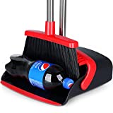 Large Broom and Dustpan, Broom and Dustpan Set, Heavy Duty Dust Pan with 55' Long Handle Upright Dustpan Broom Set, Broom for Indoor Outdoor Garage Kitchen Room Office Lobby Use ( Black and Red )