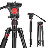 NEEWER 2-in-1 Aluminum Alloy Camera Tripod Monopod 71.2'/181 cm with 1/4' & 3/8' Screws Fluid Drag Pan Head and Carry Bag, Compatible with Nikon Canon DSLR Cameras Video Camcorders Load up to 26.5lbs