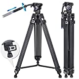 72.8 inch Video Tripod Fluid Head Tripod Heavy Duty Tripod ARTCISE Professional Aluminium Tripod with 1/4' Screws Fluid Drag Pan Head for DSLR Cameras Video Camcorders, Load Capacity Up to 20 Pounds