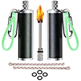 Permanent Match Fire Starter 2/4 Pack with Carabiner, Wick, Glow in the Dark Paracord, O-ring This Survival Lighter Waterproof Matche Flint Match Keychain EDC, Fluid Not Included (2 Count (Pack of 1))