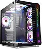 SZSKYING Gaming pc Case ATX Computer Game mid Tower 3.0 USB Tempered Glass Panel with 10PCS ARGB Fans Control Remote Black