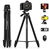 KINGJUE 60'' Camera Phone Tripod Stand Compatible with Canon Nikon DSLR with Universal Tablet Phone Holder Remote Shutter and Carry Bag Max Load 6.6LB
