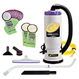 ProTeam Super QuaterVac Commercial Backpack Vacuum Cleaner with HEPA Media Filtration, Adjustable Length Wand Tool Kit and 12 Extra Filter Bags, Gray