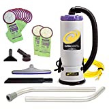 ProTeam Super QuaterVac Commercial Backpack Vacuum Cleaner with HEPA Media Filtration, Multi Surface 2-Piece Wand Tool Kit and 10 Extra Filter Bags, Gray
