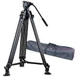 VILTROX VX-18M Professional Heavy Duty Video Camcorder Tripod with Fluid Drag Head and Quick Release Plate, 74' inch,Max Loading 10KG, with Carrying Bag,Horseshoe Shaped Bracket