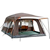 KTT Extra Large Tent 12 Person(Style-A),Family Cabin Tents,2 Rooms,Straight Wall,3 Doors and 3 Window with Mesh,Waterproof,Double Layer,Big Tent for Outdoor,Picnic,Camping,Family Gathering.(Brownness)