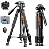 KINGJOY 75' Camera Tripod for Canon Nikon Lightweight Aluminum DSLR Camera Stand with Carry Bag Universal Phone Mount and Wireless Remote Max Load 5kg