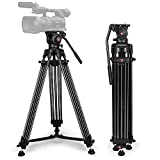 YoTilon Heavy Duty Tripod,70.8 Inch Professional Video Tripod with Fluid Head and Max Loading 17.6 LB, Universal QR Plate, for HDSLR and Interchangeable Lens Cameras, Camcorder.