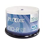 PlexDisc 633-214 25 GB 6X Blu-ray White Inkjet Printable Single Layer Recordable BD-R, 50pk Cake Box, 50 Discs