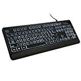 Large Print Backlit Keyboard, KopJippom Quiet USB Wired Computer Keyboard, Full Size Keyboard with White Illuminated LED Compatible for Windows Desktop, Laptop, PC, Gaming, Black