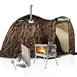 Russian-Bear Hot Tent with Stove Jack for 5 People All-Season for Camping Fishing Hunting Double Layer Waterproof Tent with Windows Wood Stove & Warm Floor UP2 Camouflage