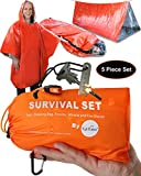 GEO360 Emergency Survival Tent Shelter with Sleeping Bag, Poncho, Whistle and Fire Starter (5 Piece Set)
