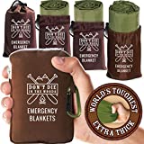 World’s Toughest Emergency Blankets [4-Pack] Extra-Thick Thermal Mylar Foil Space Blanket | Waterproof Ultralight Outdoor Survival Gear for Hiking, Camping, Running, Emergency, First Aid Kits [Green]