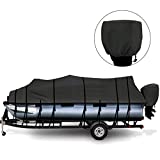 Tuszom 800D Solution-Dyed Pontoon Boat Cover 100% Waterproof Marine Grade Polyester Pontoon Cover with Windproof Adjustable 16 Tire-Down Straps (Length:21'-24' Beam Width: up to 102', Black)