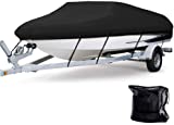 17 - 19 ft Waterproof Boat Cover - Heavy Duty 600D Polyester Oxford All Weather Protection Bass Runabout Boat Cover, Durable and Trailerable, Fit for Fishing Boat V-Hull TRI-Hull | Black