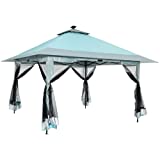 Suntime 13x13 Instant Pop Up Gazebo Canopy Tent Shelter with Solar LED Lights, Zippered Mesh Mosquito Netting, Wheeled Roller Carry Bag, Bonus Weight Sandbags, Stakes, Ropes - Blue