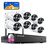 3MP Wireless Security Camera System with Audio 3TB Hard Drive,SMONET 8CH WiFi Home Surveillance NVR Kits,8Pcs 3MP Outdoor Indoor IP Cameras Night Vision,AI Human Detection,Free App