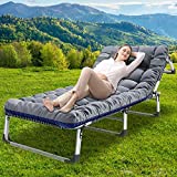 ABORON Adjustable Sleeping Cots for Adults, Outdoor Folding Camping Cot,Folding Chaise Lounge Chair with Pillow, Portable Reclining Chair for Beach Lawn Camping Pool Sun Tanning, Sunbathing Chairs