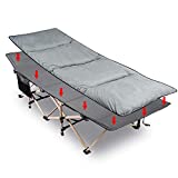 REDCAMP Folding Camping Cot with Mattress Pad for Adults, Heavy Duty Sleeping Cot Bed with Carry Bag, Travel Camp Cots Portable for Outdoor Home Office, Grey Set(Cot+Pad)