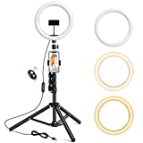 10.2 inch Selfie Ring Light with Tripod Stand & 2 Phone Holders,Anbes Dimmable Led Camera Ringlight for Photography/Makeup/Live Stream Video/YouTube,Compatible with iPhone/Android
