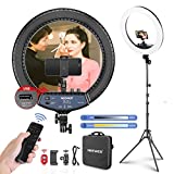 Neewer 18-inch LED Ring Light with Stand and 2.4G Wireless Remote, 55W 3200K-5500K Makeup Ringlight with Soft Tube/Phone Holder/Ball Head for Vlogging Selfie Video Shooting, Support USB Charge