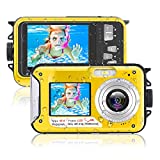 Underwater Camera 10FT Waterproof Digital Camera HD 2.7K 48MP Video Selfie Dual Screen 16X Waterproof Camera Underwater Camera for Snorkeling (Yellow)