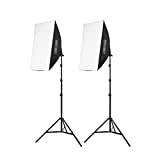 Fovitec 2-Light Fluorescent Studio Lighting Kit, 20'x28' Quick Setup Softboxes, 650W Continuous Light and Stands for Portraits, Product Photos, Vlogging, Video Conferencing, and Live Streaming