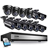 ZOSI 16CH 1080P Security Camera System with 2TB Hard Drive,H.265+ 16Channel 1080P HD-TVI DVR with 12PCS 1080P Outdoor Indoor Surveillance Cameras, 80ft Night Vision, Motion Detection,Remote Access