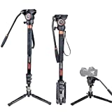 Video Monopod, Cayer FP34 71 inch Aluminum Telescopic Camera Monopod with Fluid Head and 3-Leg Tripod Base for DSLR Video Cameras Camcorders, Supporting up to 13.2lbs